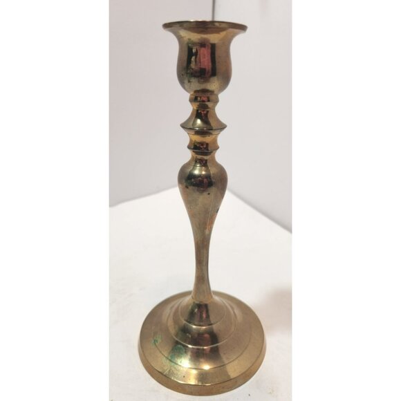 Vintage Brass Taper Round Candlestick Holders 8" Tall Set Of 2 Made in India - Picture 3 of 11